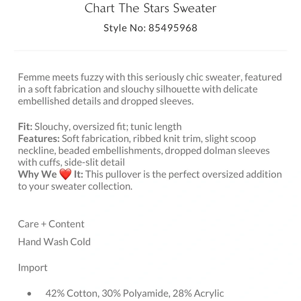 NWT Free People Chart The Stars Sweater, XS